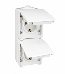48860 CBR: Z�suvka dvojit� vertik�lna (Schuko type) s clonkami, biela