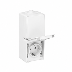 48866 CBR: Striedav� prep�na� rad.6 a Z�suvka dvojit� vertik�l. (Schuko) s clonkami, biela